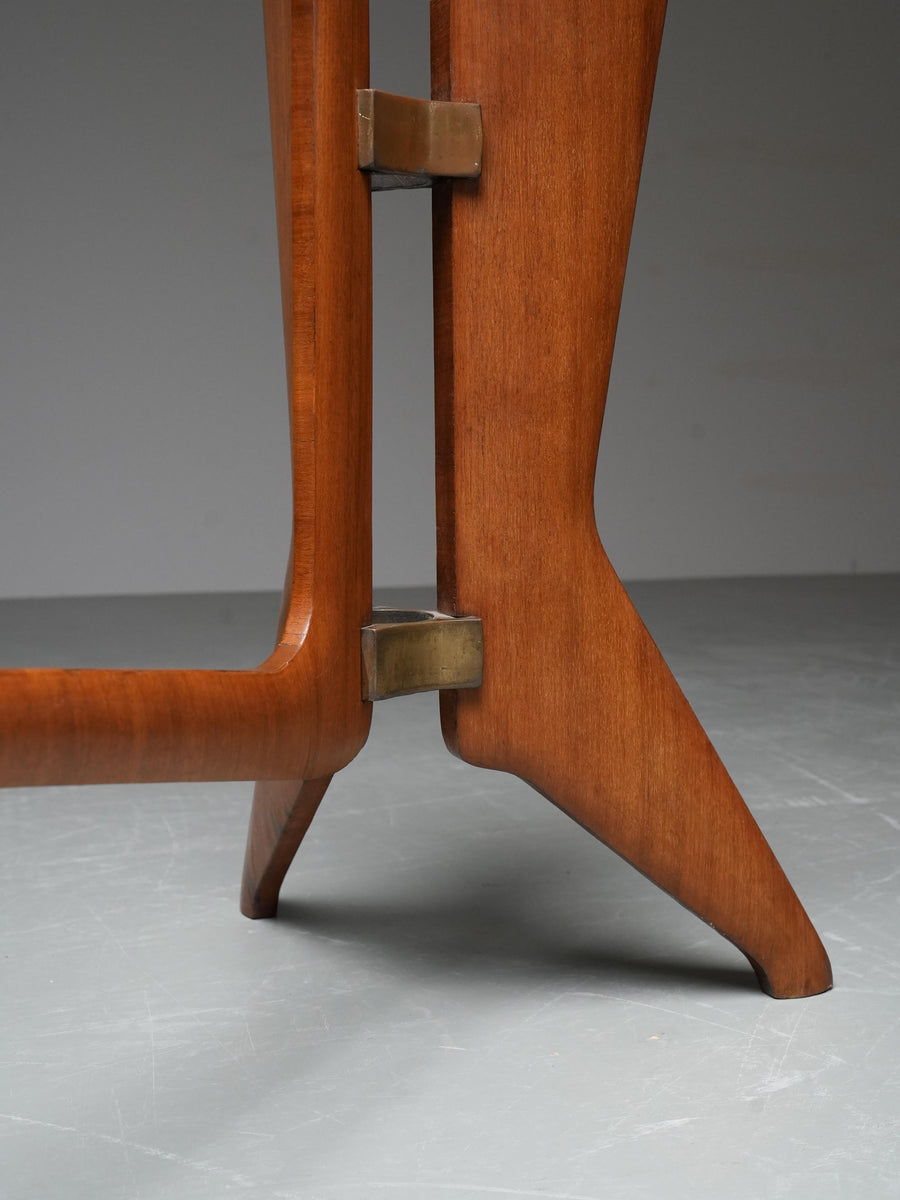 Ariberto Colombo Dining Room Table in Walnut, Glass and Brass, Italy, 1950's