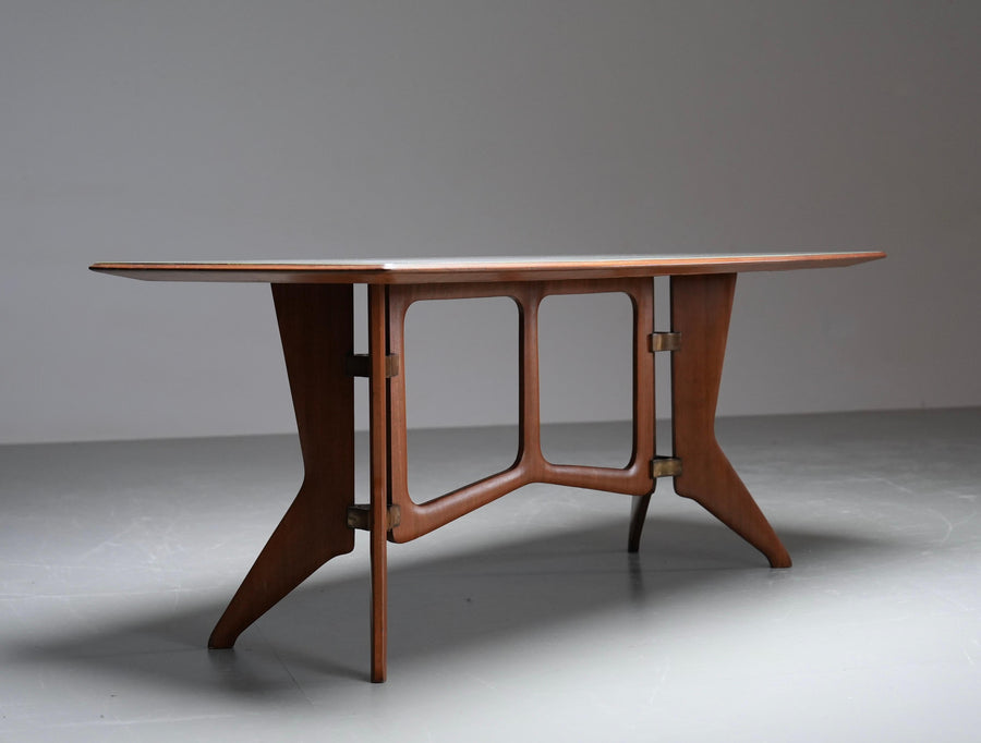 Ariberto Colombo Dining Room Table in Walnut, Glass and Brass, Italy, 1950's