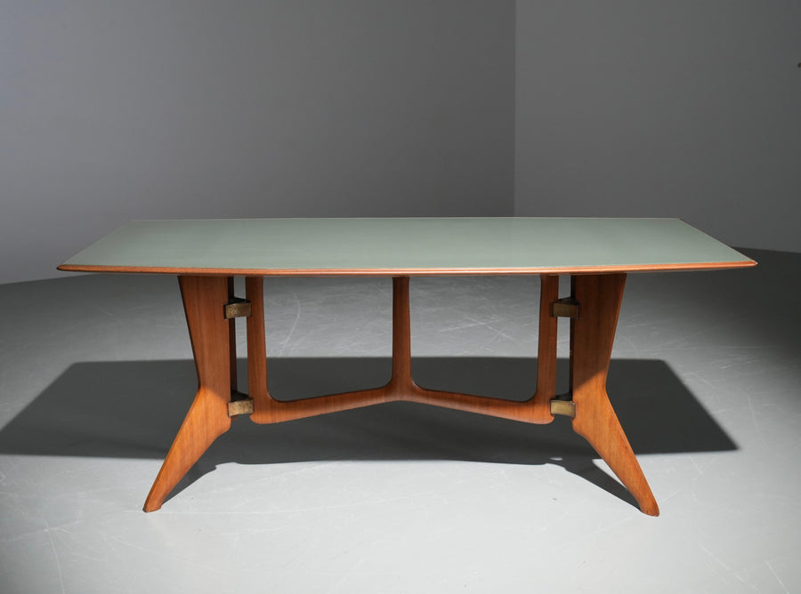 Ariberto Colombo Dining Room Table in Walnut, Glass and Brass, Italy, 1950's
