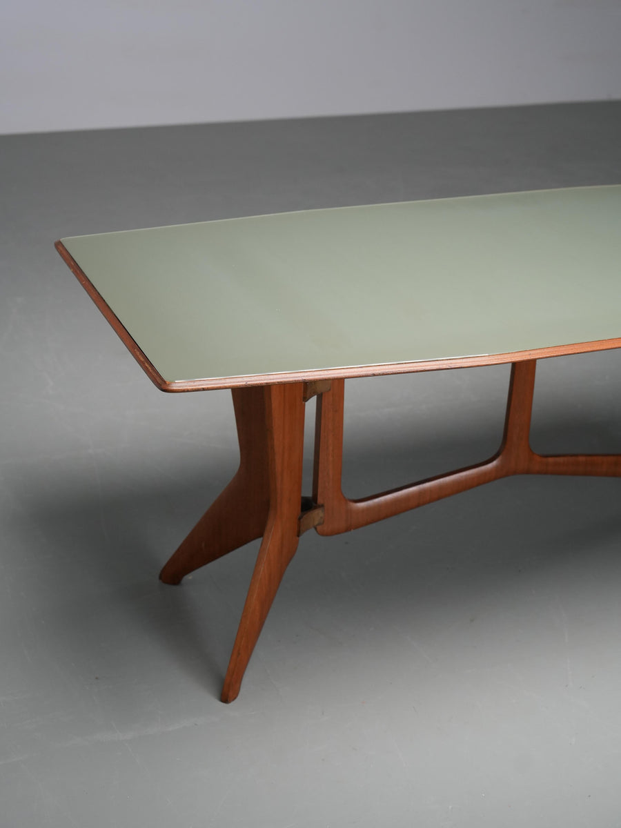 Ariberto Colombo Dining Room Table in Walnut, Glass and Brass, Italy, 1950's