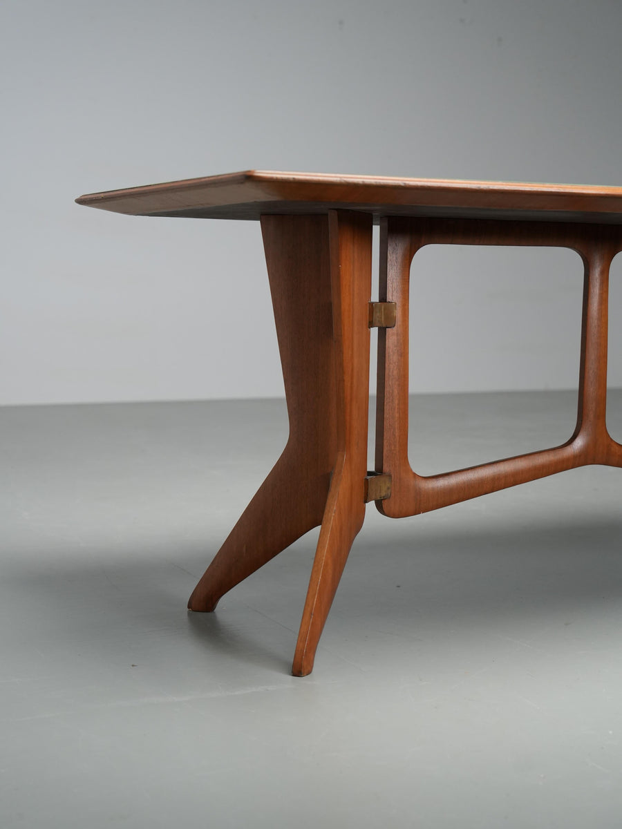 Ariberto Colombo Dining Room Table in Walnut, Glass and Brass, Italy, 1950's