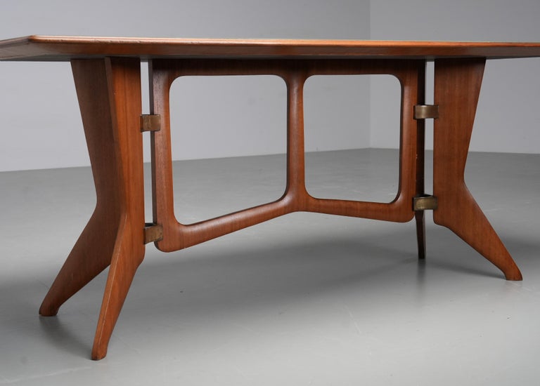 Ariberto Colombo Dining Room Table in Walnut, Glass and Brass, Italy, 1950's