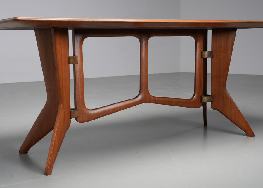 Ariberto Colombo Dining Room Table in Walnut, Glass and Brass, Italy, 1950's