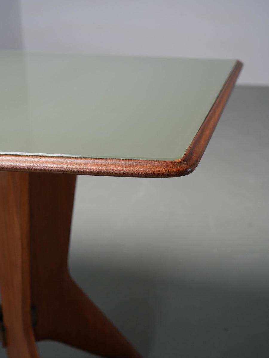 Ariberto Colombo Dining Room Table in Walnut, Glass and Brass, Italy, 1950's