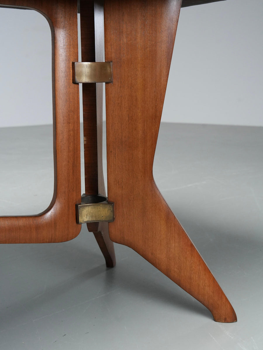 Ariberto Colombo Dining Room Table in Walnut, Glass and Brass, Italy, 1950's