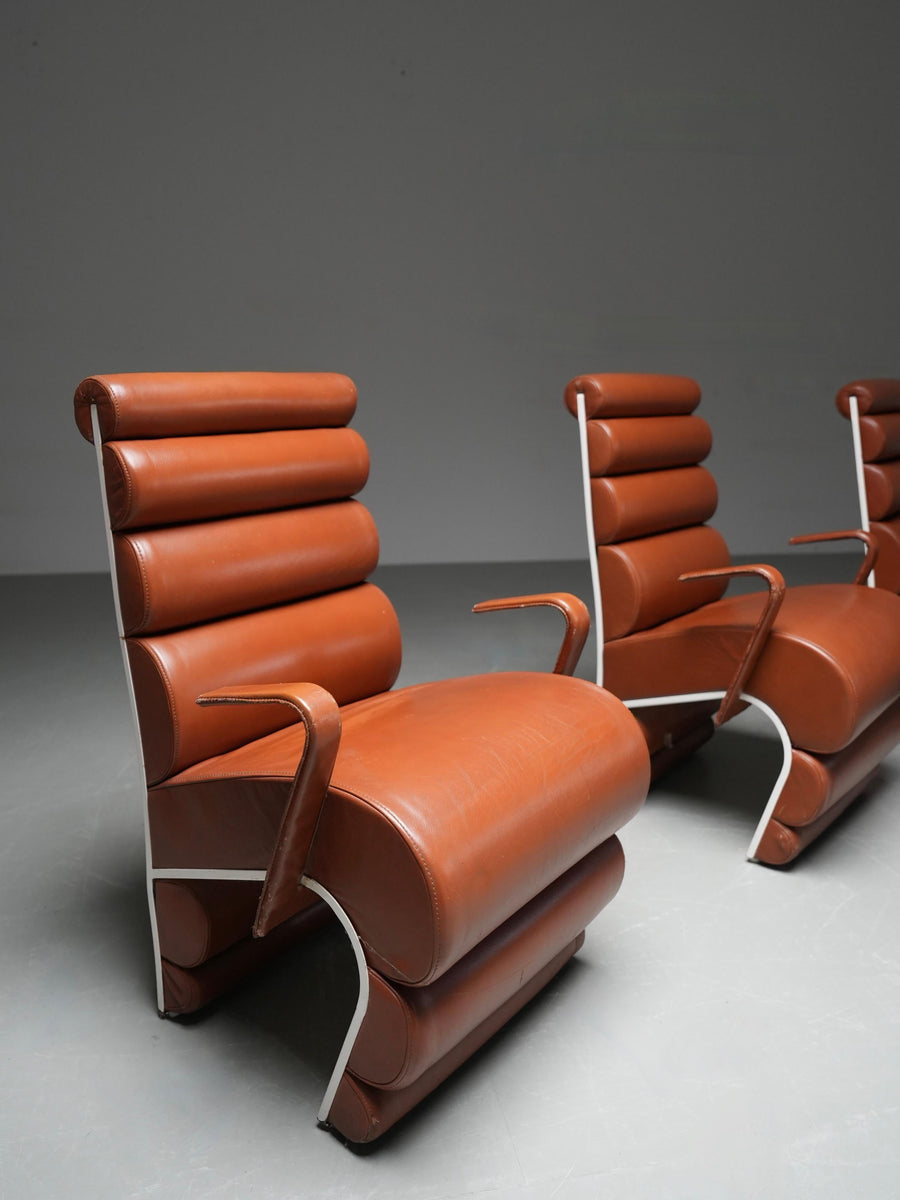 Set of 4 Armchairs in Metal and faux Leather, France, 1970s