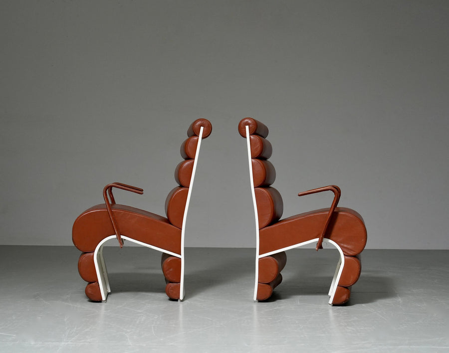 Set of 4 Armchairs in Metal and faux Leather, France, 1970s