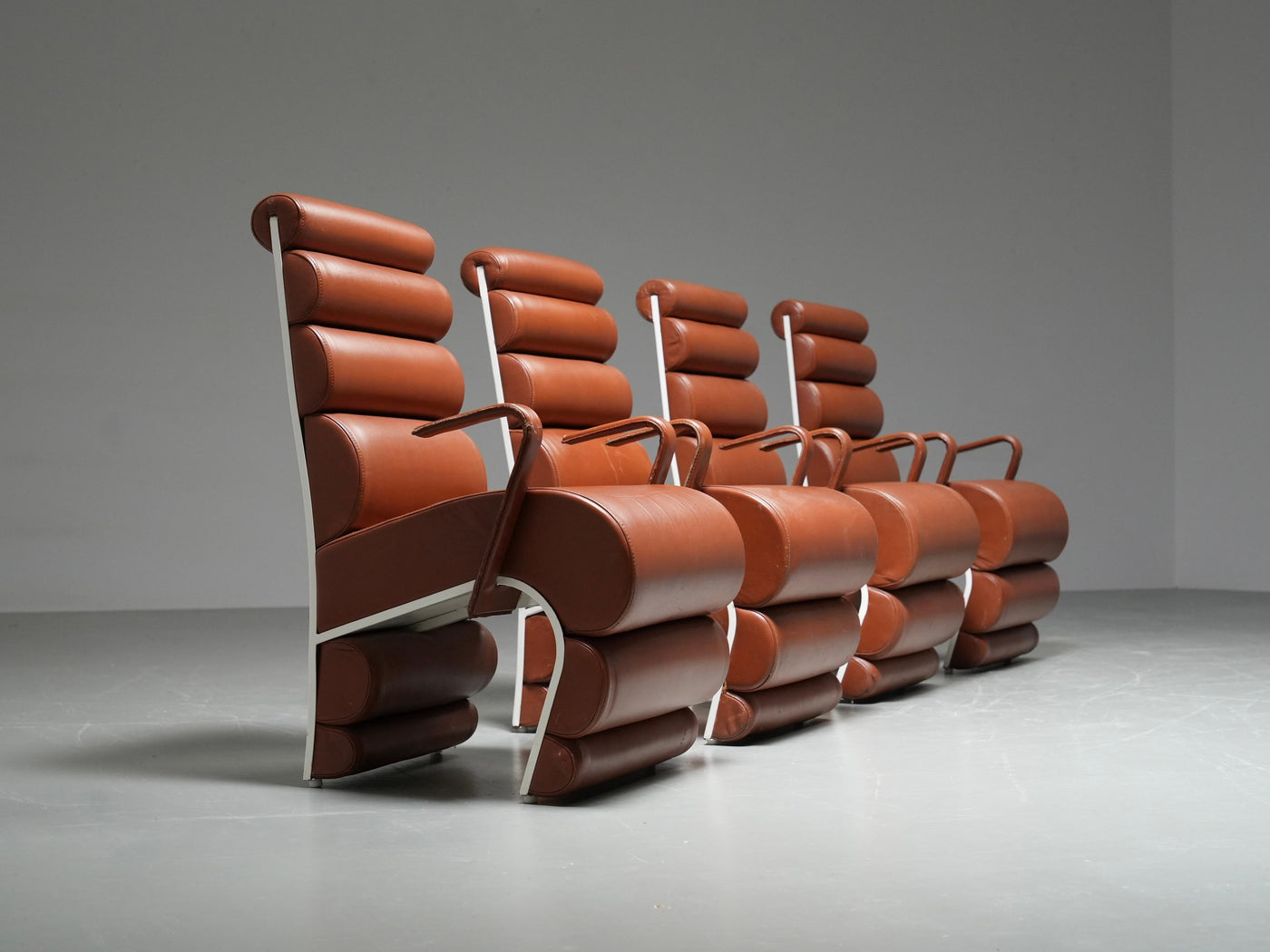 Set of 4 Armchairs in Metal and faux Leather, France, 1970s