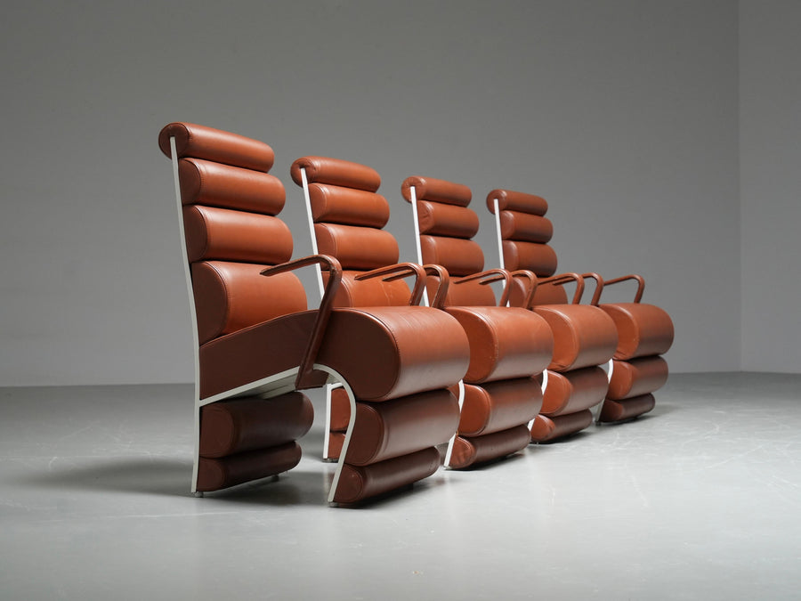Set of 4 Armchairs in Metal and faux Leather, France, 1970s