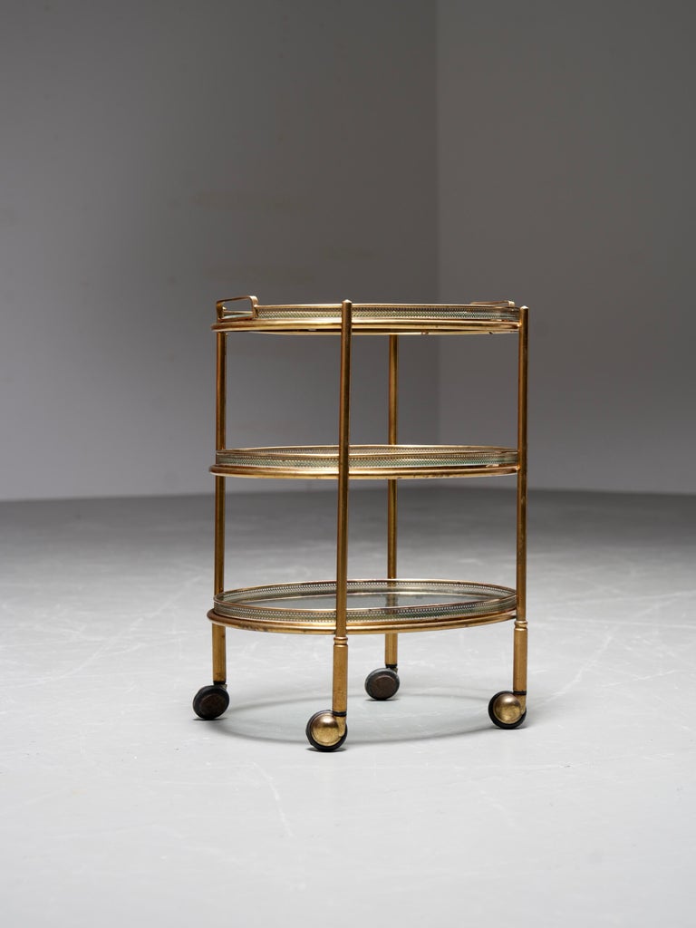 Bar Cart by Maison Jansen in Brass and Glass, France, 1960's