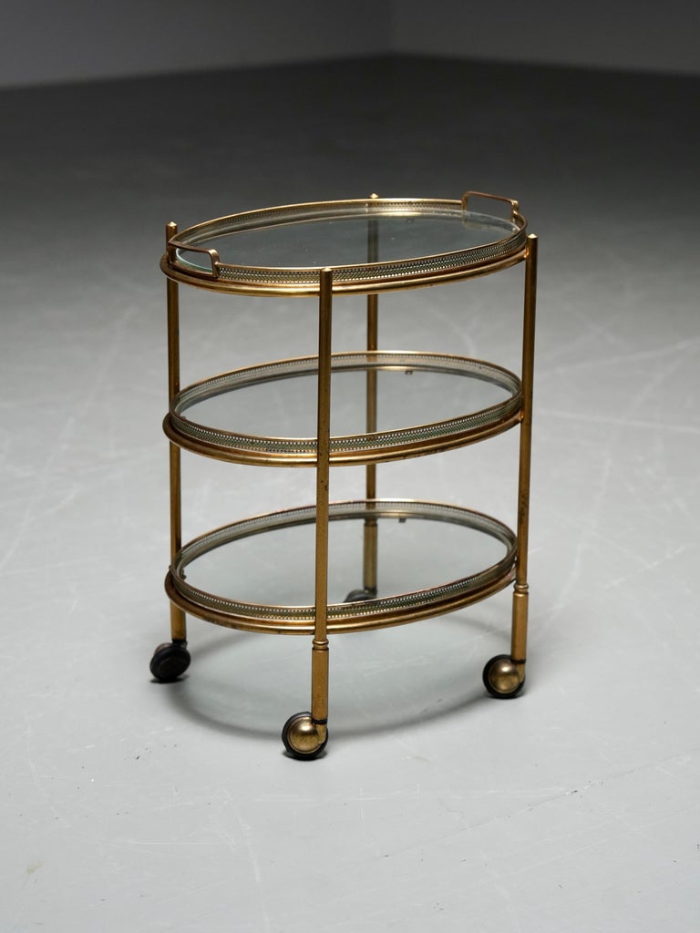 Bar Cart by Maison Jansen in Brass and Glass, France, 1960's