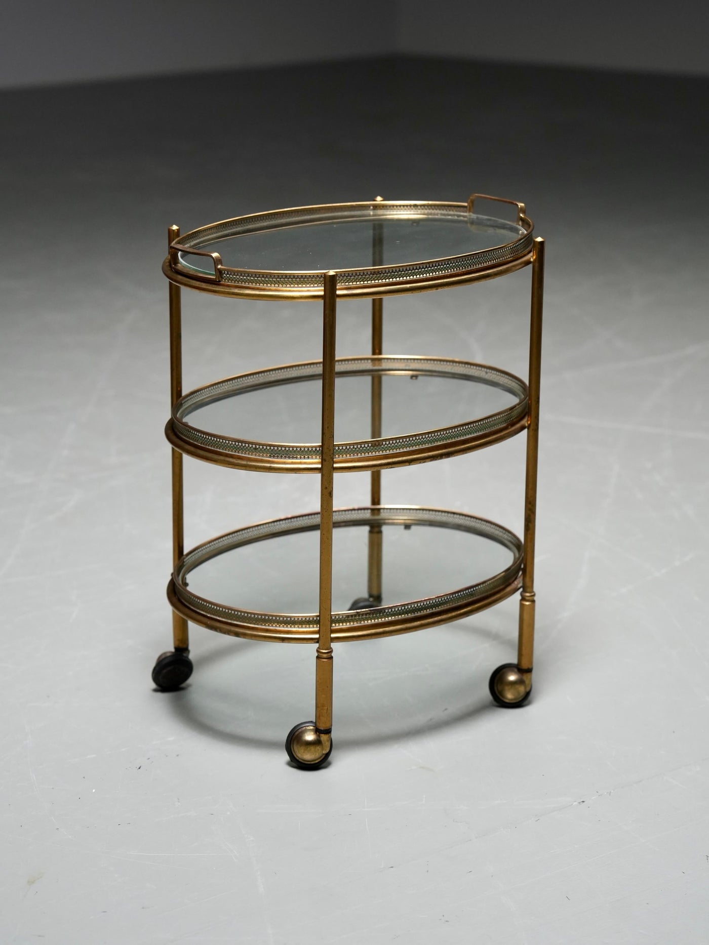 Bar Cart by Maison Jansen in Brass and Glass, France, 1960's