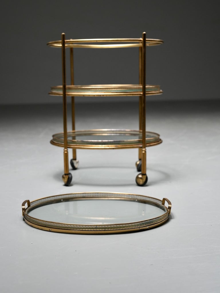 Bar Cart by Maison Jansen in Brass and Glass, France, 1960's