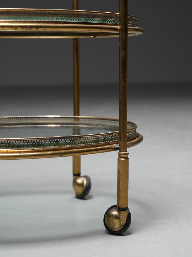 Bar Cart by Maison Jansen in Brass and Glass, France, 1960's