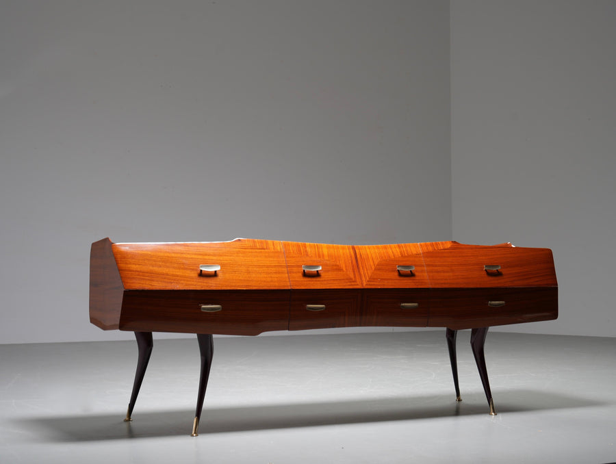 Italian Credenza with Mirror in Wood, Glass and Brass, Italy, 1960's