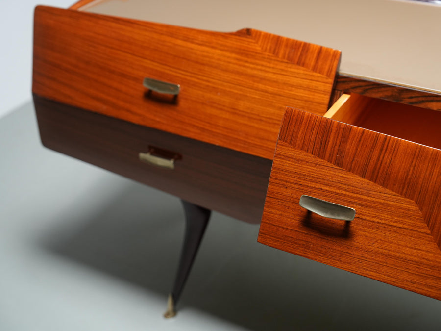 Italian Credenza with Mirror in Wood, Glass and Brass, Italy, 1960's
