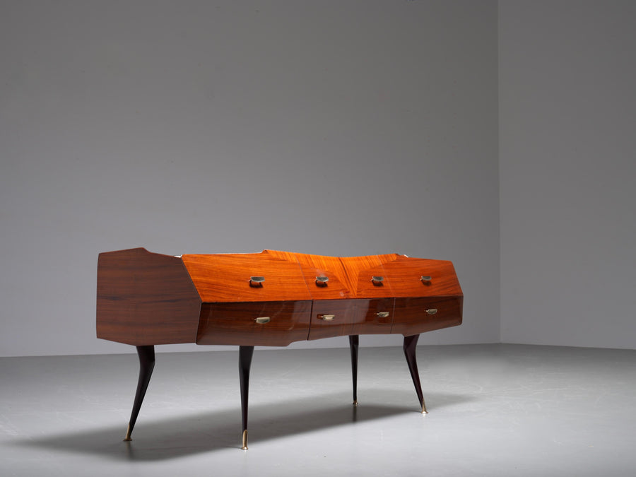 Italian Credenza with Mirror in Wood, Glass and Brass, Italy, 1960's