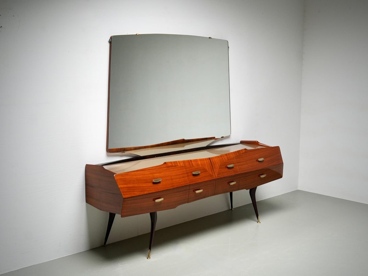 Italian Credenza with Mirror in Wood, Glass and Brass, Italy, 1960's
