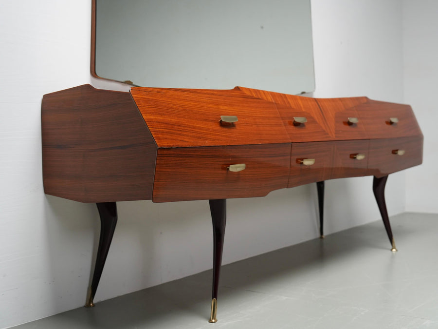 Italian Credenza with Mirror in Wood, Glass and Brass, Italy, 1960's