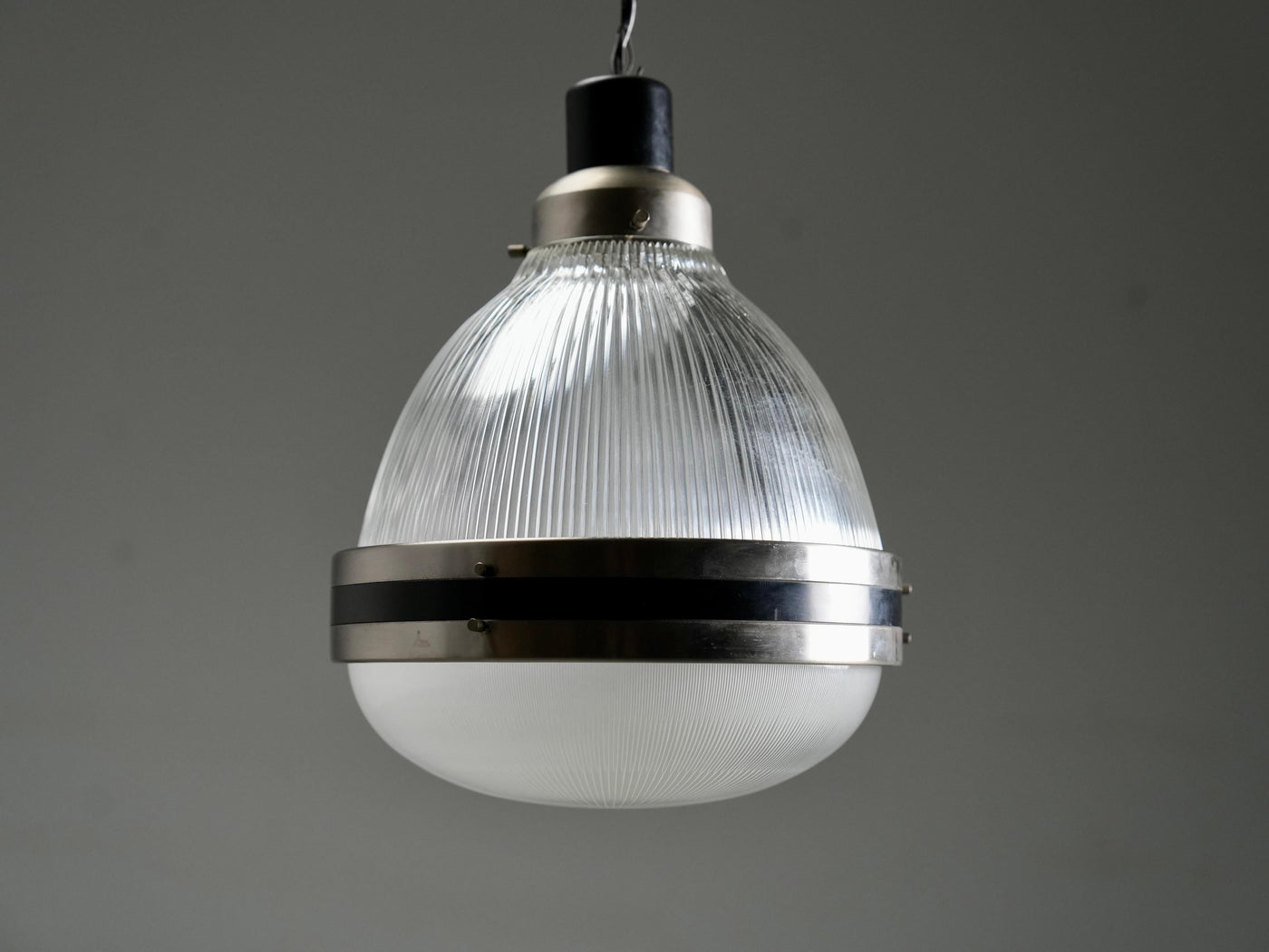 Pendant in Black Painted Metal and Glass, Italy, 1960's