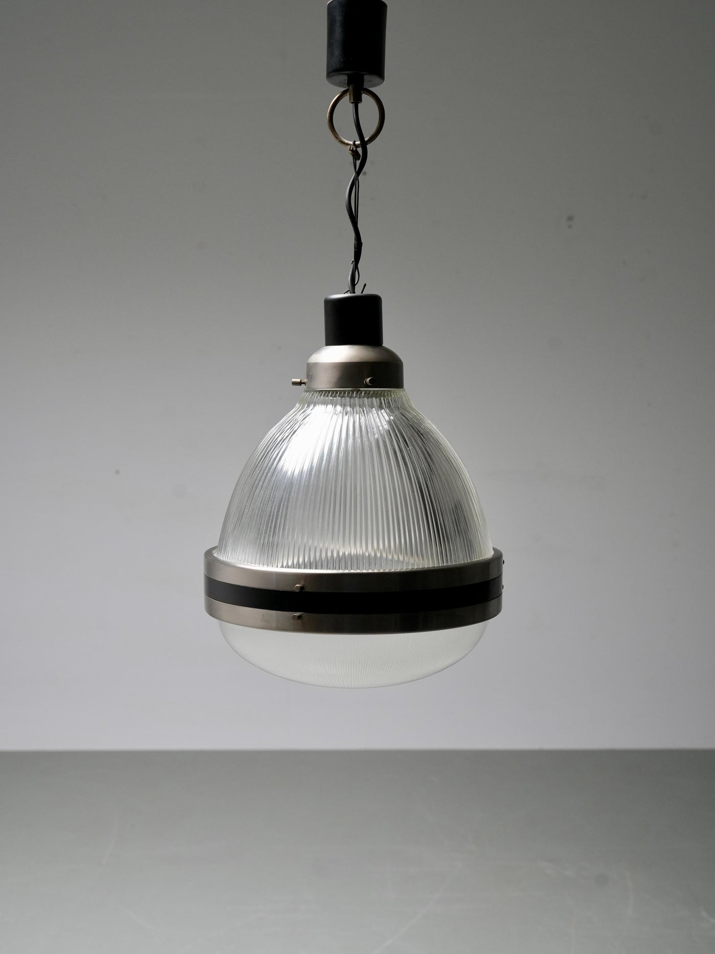 Pendant in Black Painted Metal and Glass, Italy, 1960's
