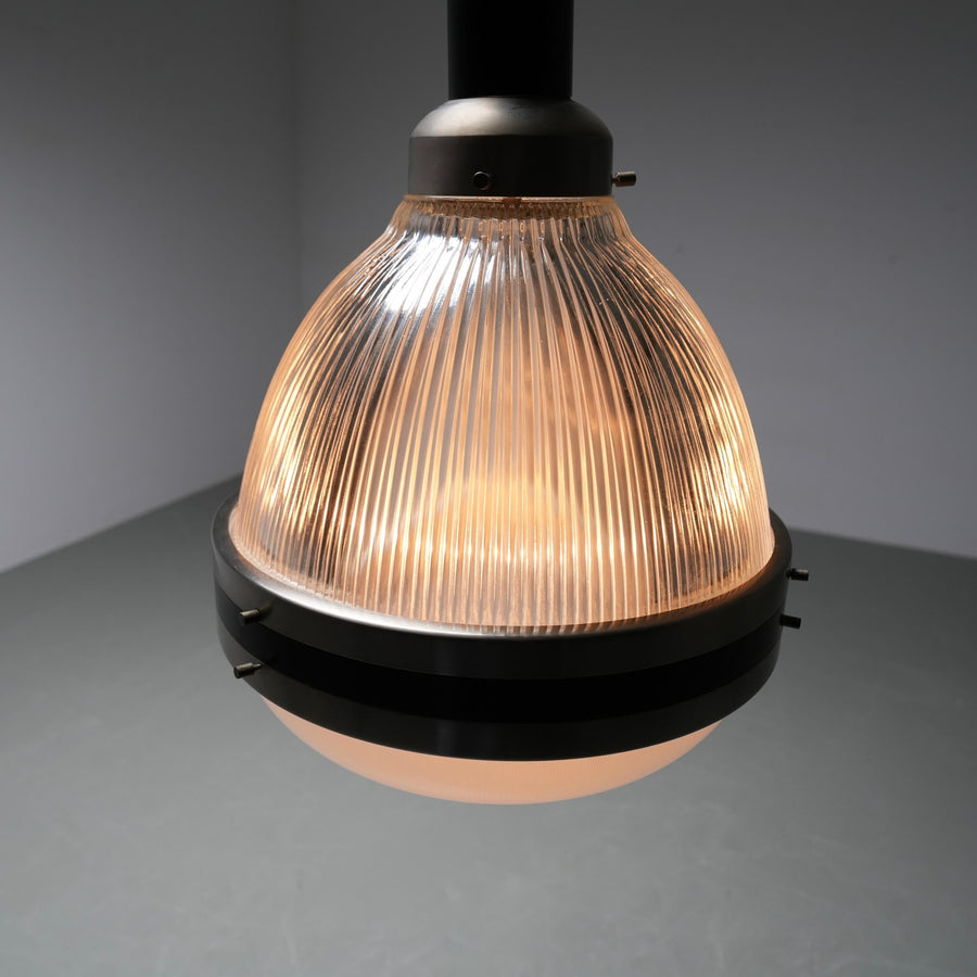 Pendant in Black Painted Metal and Glass, Italy, 1960's