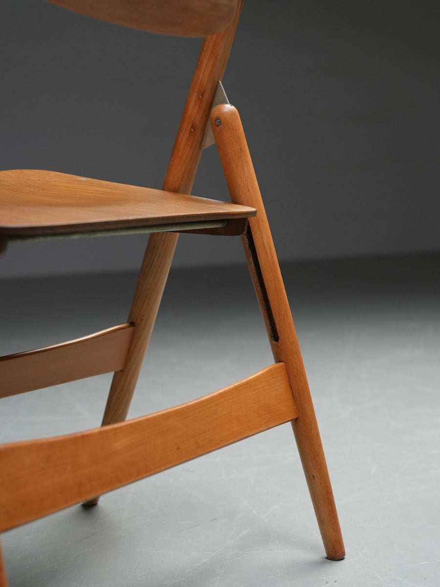 Set of 2 Egon Eiermann Folding Chairs in Beech and Metal, Germany, 1950's