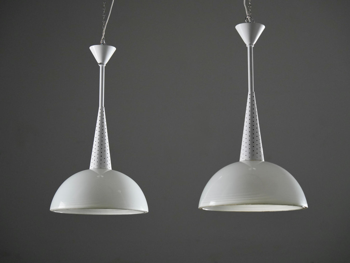 Set of 2 Mathieu Matégot for Holophane Ceiling Lamps in Metal and Glass, 1960's