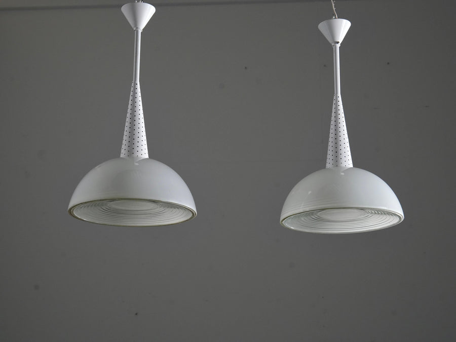 Set of 2 Mathieu Matégot for Holophane Ceiling Lamps in Metal and Glass, 1960's