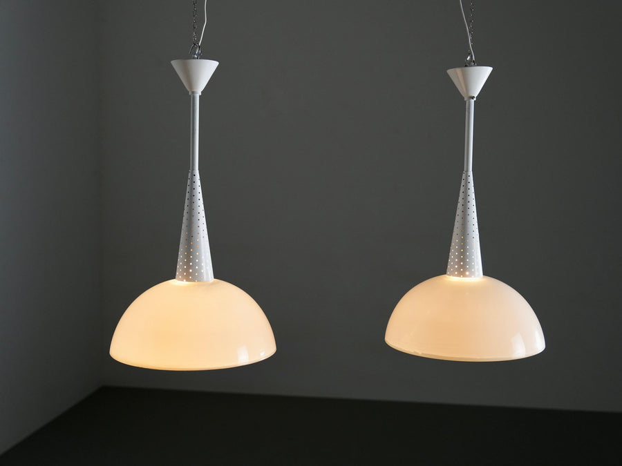 Set of 2 Mathieu Matégot for Holophane Ceiling Lamps in Metal and Glass, 1960's