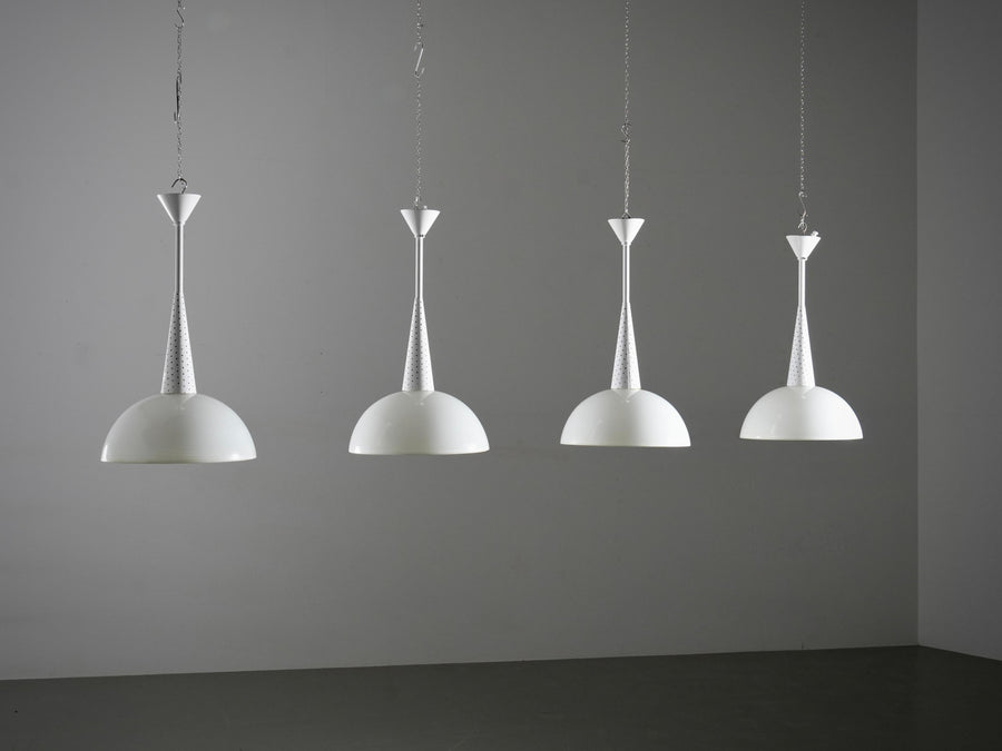 Set of 2 Mathieu Matégot for Holophane Ceiling Lamps in Metal and Glass, 1960's