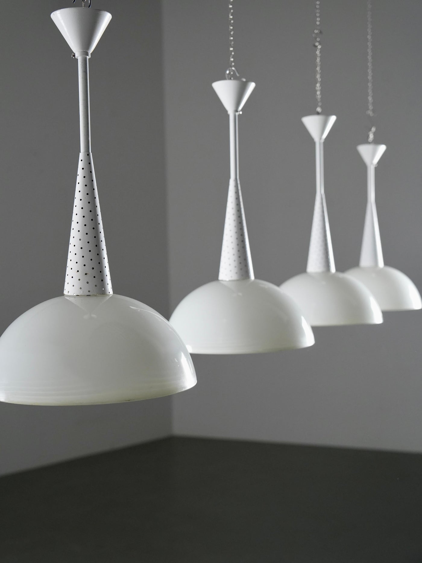 Set of 2 Mathieu Matégot for Holophane Ceiling Lamps in Metal and Glass, 1960's