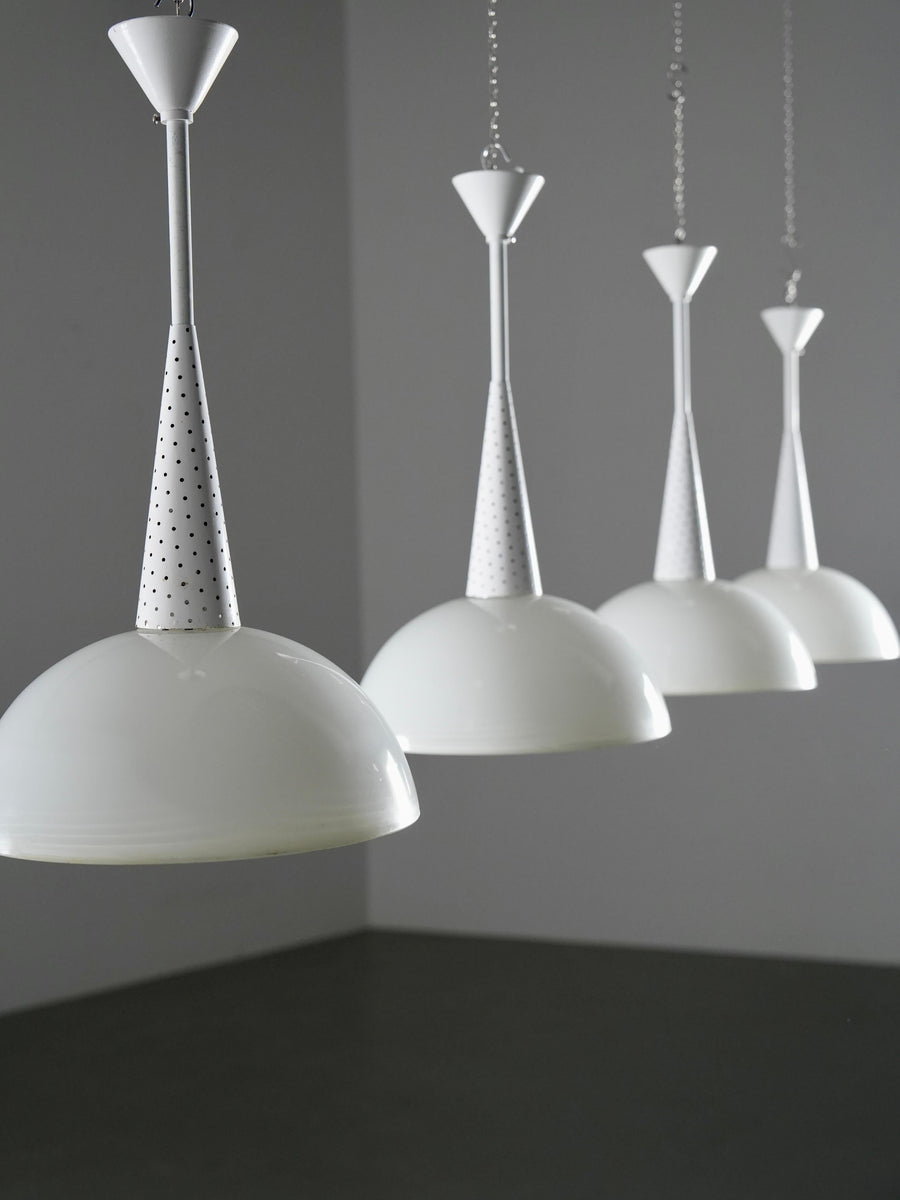 Set of 2 Mathieu Matégot for Holophane Ceiling Lamps in Metal and Glass, 1960's