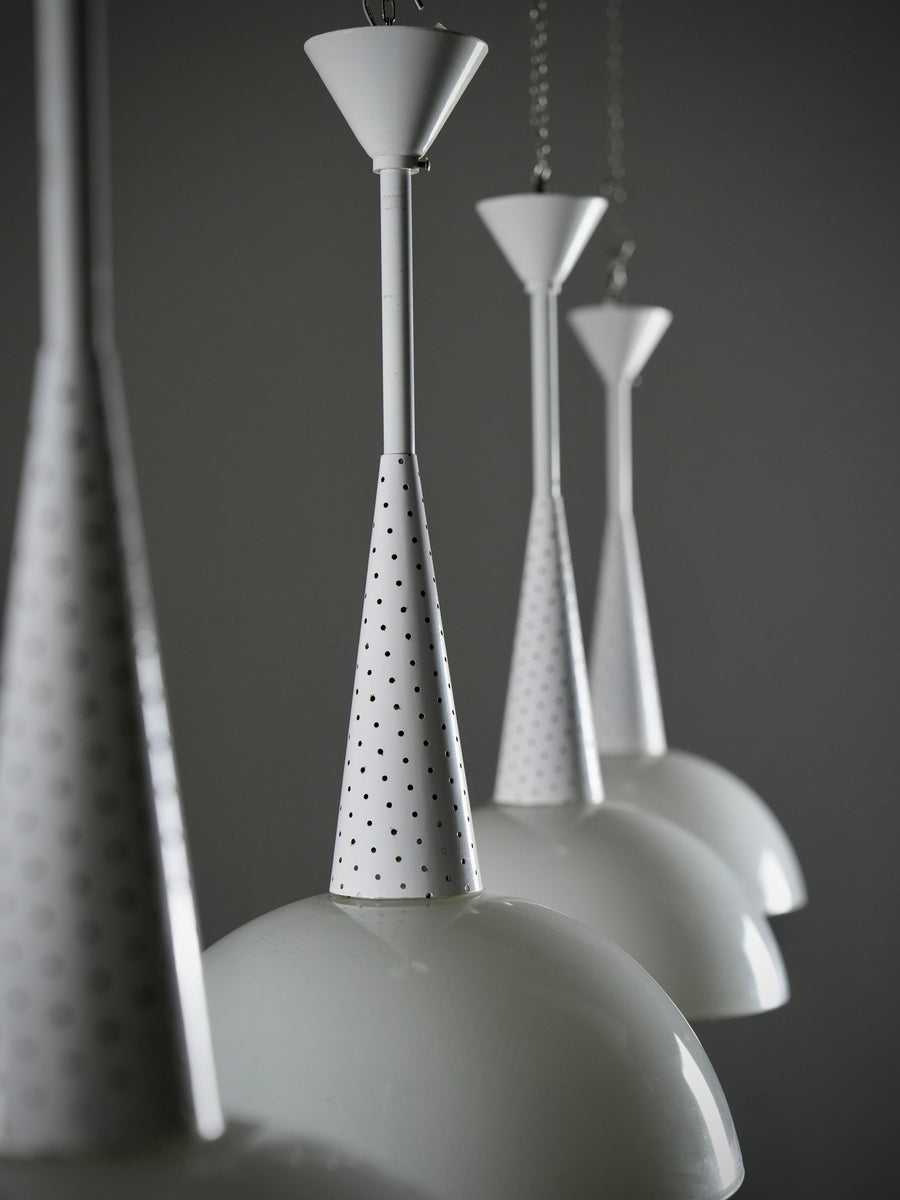 Set of 2 Mathieu Matégot for Holophane Ceiling Lamps in Metal and Glass, 1960's