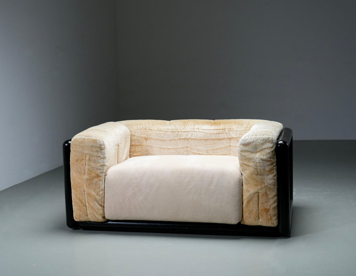Carlo Scarpa 'Cornaro' Love Seat in Iroko Wood for Simon, Italy, 1970's