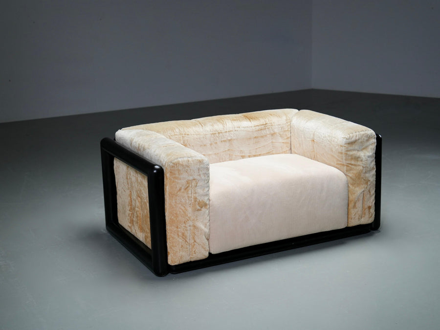 Carlo Scarpa 'Cornaro' Love Seat in Iroko Wood for Simon, Italy, 1970's