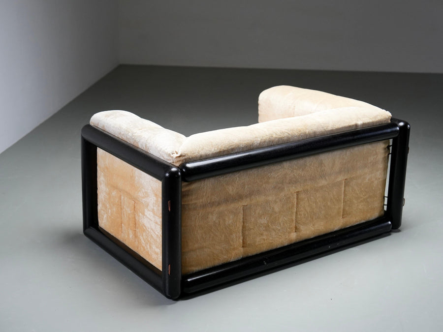Carlo Scarpa 'Cornaro' Love Seat in Iroko Wood for Simon, Italy, 1970's
