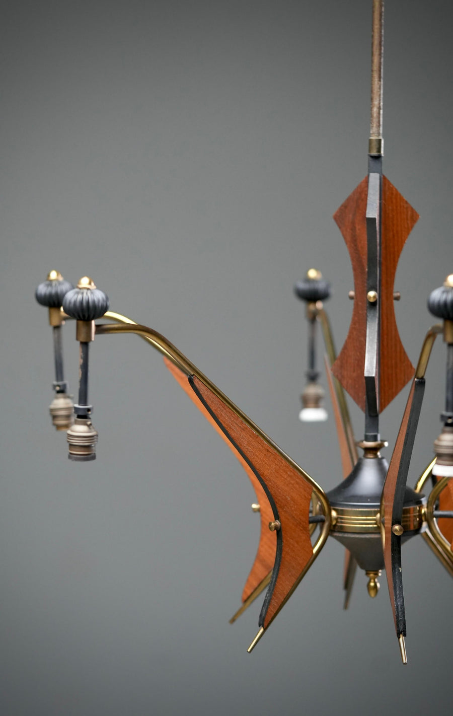 Italian Chandelier in Wood, Brass and Metal, 1950's