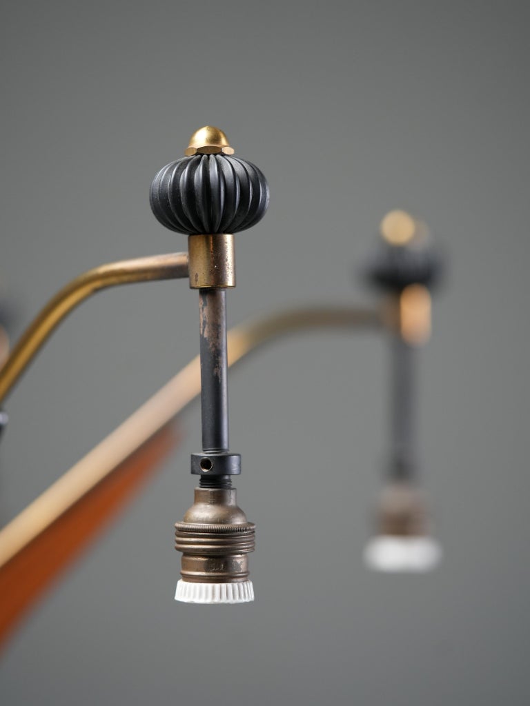 Italian Chandelier in Wood, Brass and Metal, 1950's