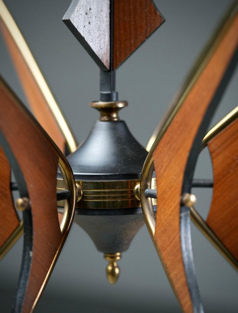 Italian Chandelier in Wood, Brass and Metal, 1950's