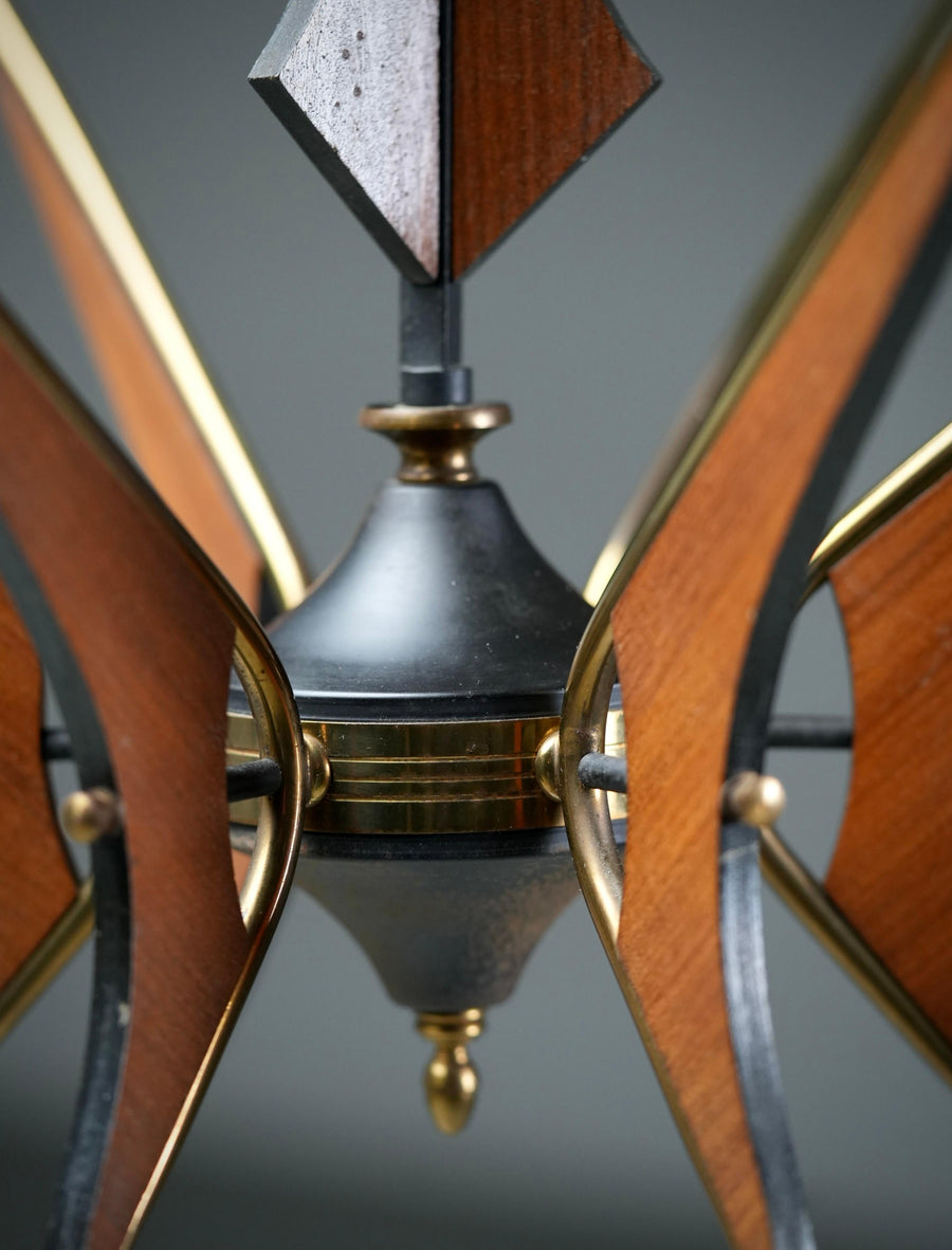 Italian Chandelier in Wood, Brass and Metal, 1950's