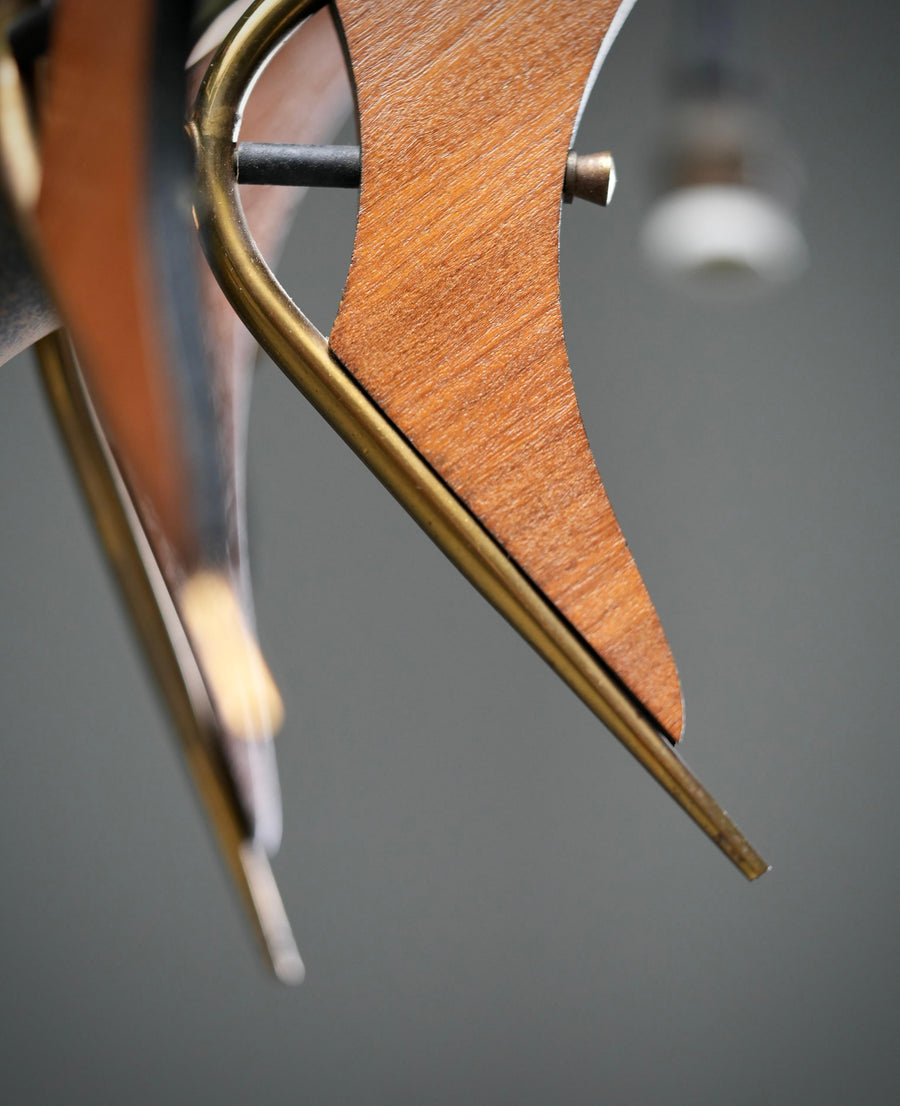 Italian Chandelier in Wood, Brass and Metal, 1950's