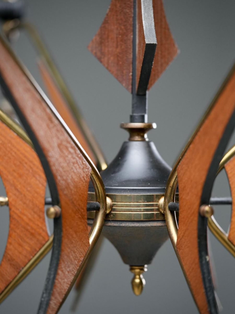 Italian Chandelier in Wood, Brass and Metal, 1950's