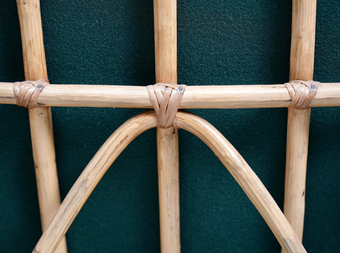 Set of Two Rattan Lounge Chairs, in Green Wool, Italy, 1970's