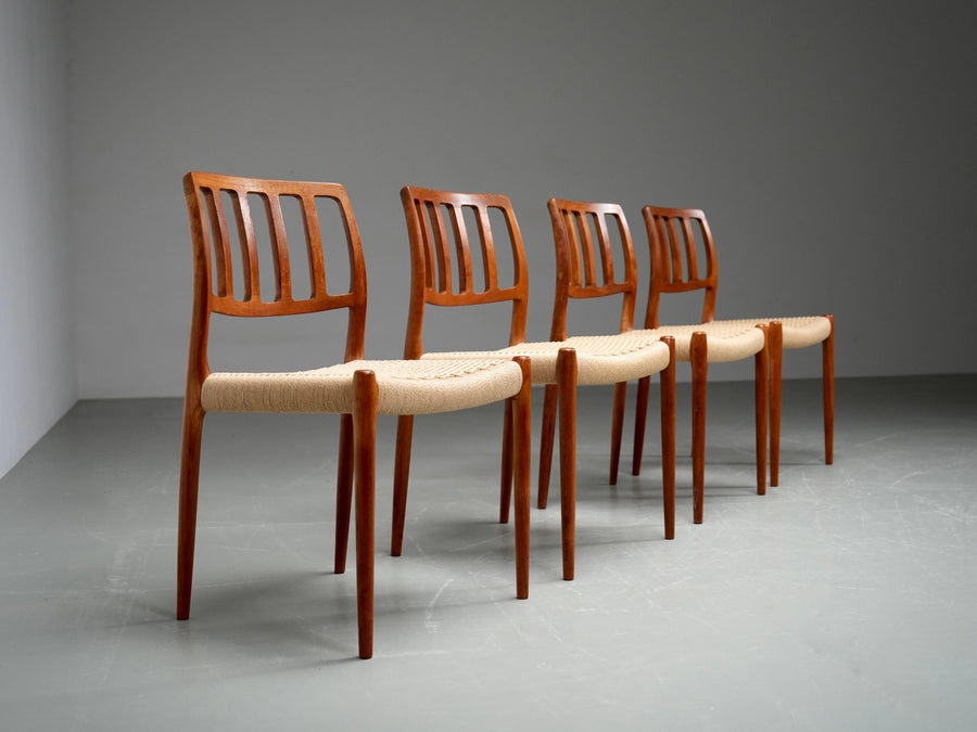 Set of 4 Niels Otto Møller Dining Chairs in Teak and Papercord, Denmark, 1960's