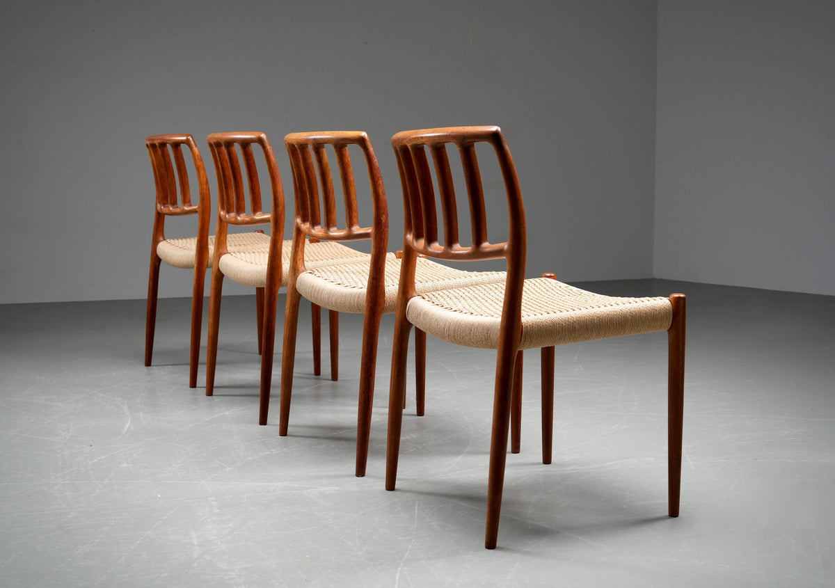 Set of 4 Niels Otto Møller Dining Chairs in Teak and Papercord, Denmark, 1960's