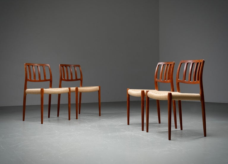 Set of 4 Niels Otto Møller Dining Chairs in Teak and Papercord, Denmark, 1960's
