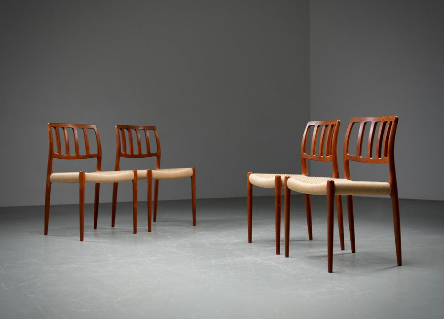 Set of 4 Niels Otto Møller Dining Chairs in Teak and Papercord, Denmark, 1960's
