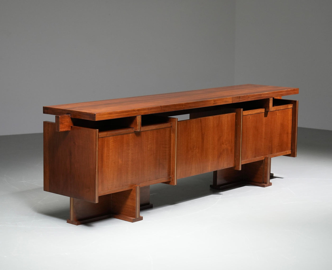 Italian Modernist Walnut and Brass Writing Desk, 1950s