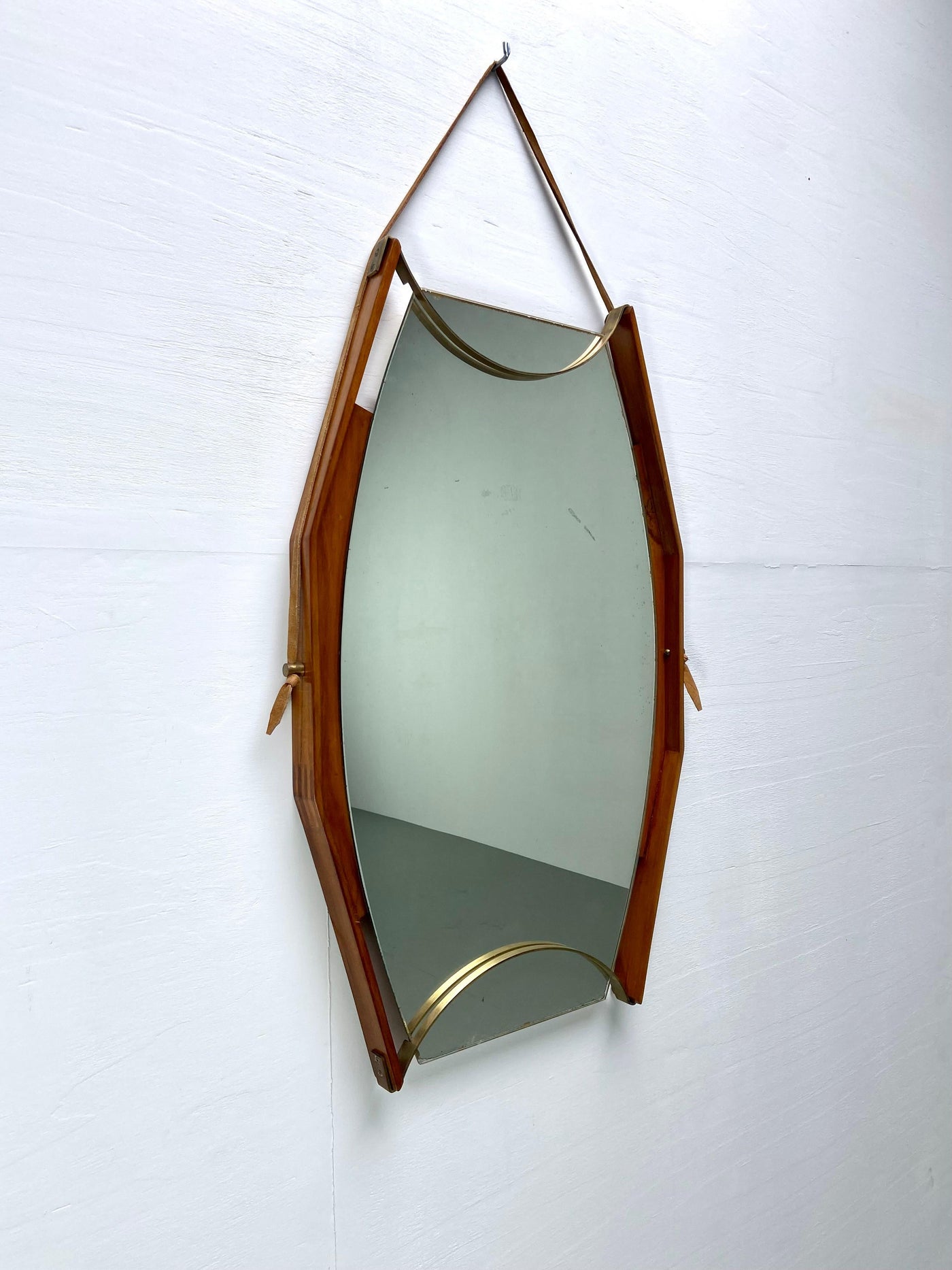 Wall Mirror in Walnut, Brass and Glass, Italy, 1950's